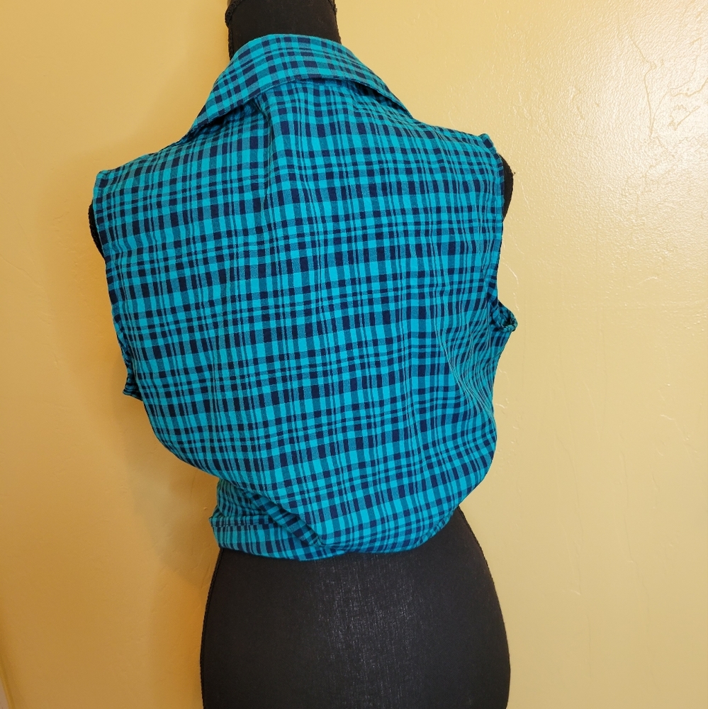 White Stag Sleeveless Plaid Blouse in  Blue Turquoise  Size M - Picture 5 of 8